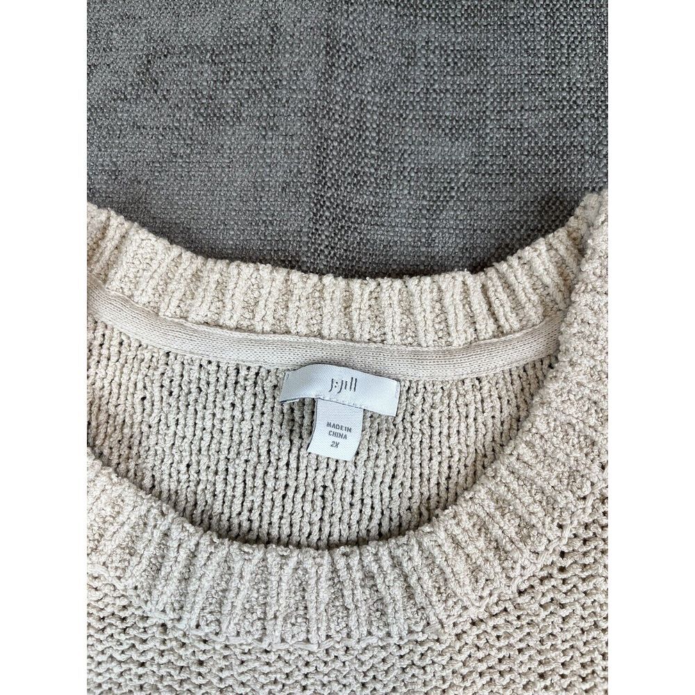 J Jill Sweater Women (2X) Beige Plus V-Neck Knitted Crochet Pullover Cottagecore - Picture 6 of 7